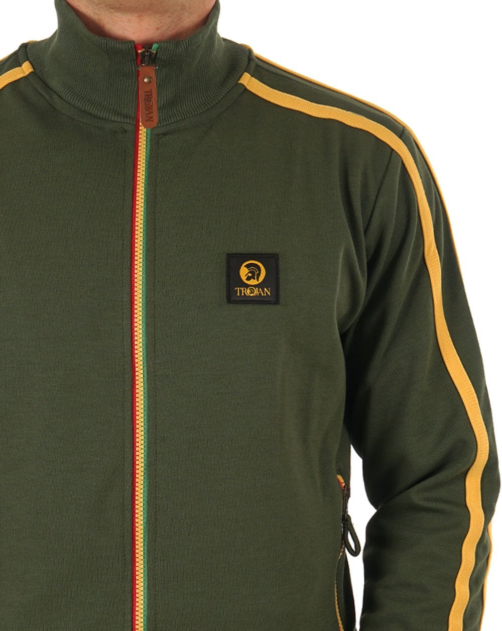 Trojan Contrast Zip Track Top Army Green