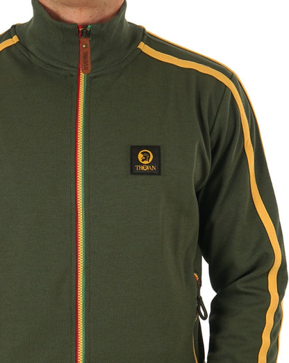 Trojan Contrast Zip Track Top Army Green