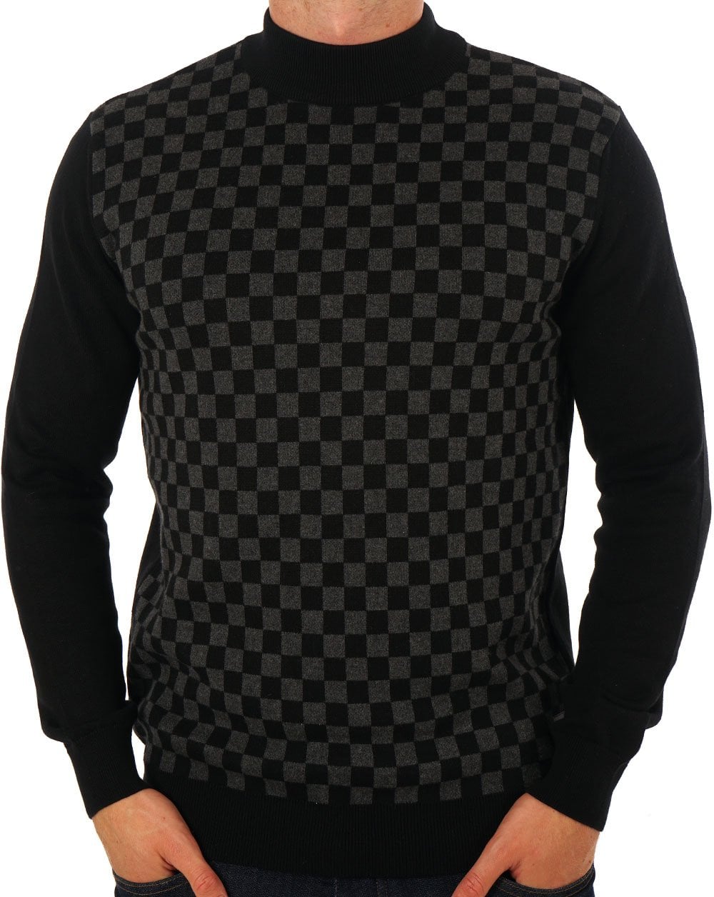 Trojan Chequerboard Panel Turtle Neck Black