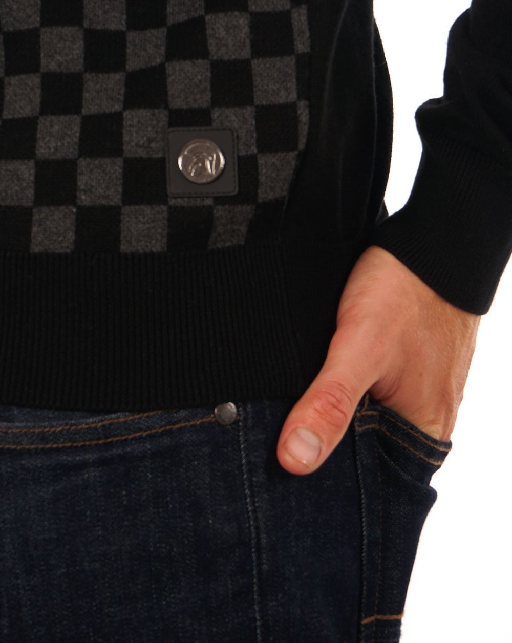 Trojan Chequerboard Panel Turtle Neck Black