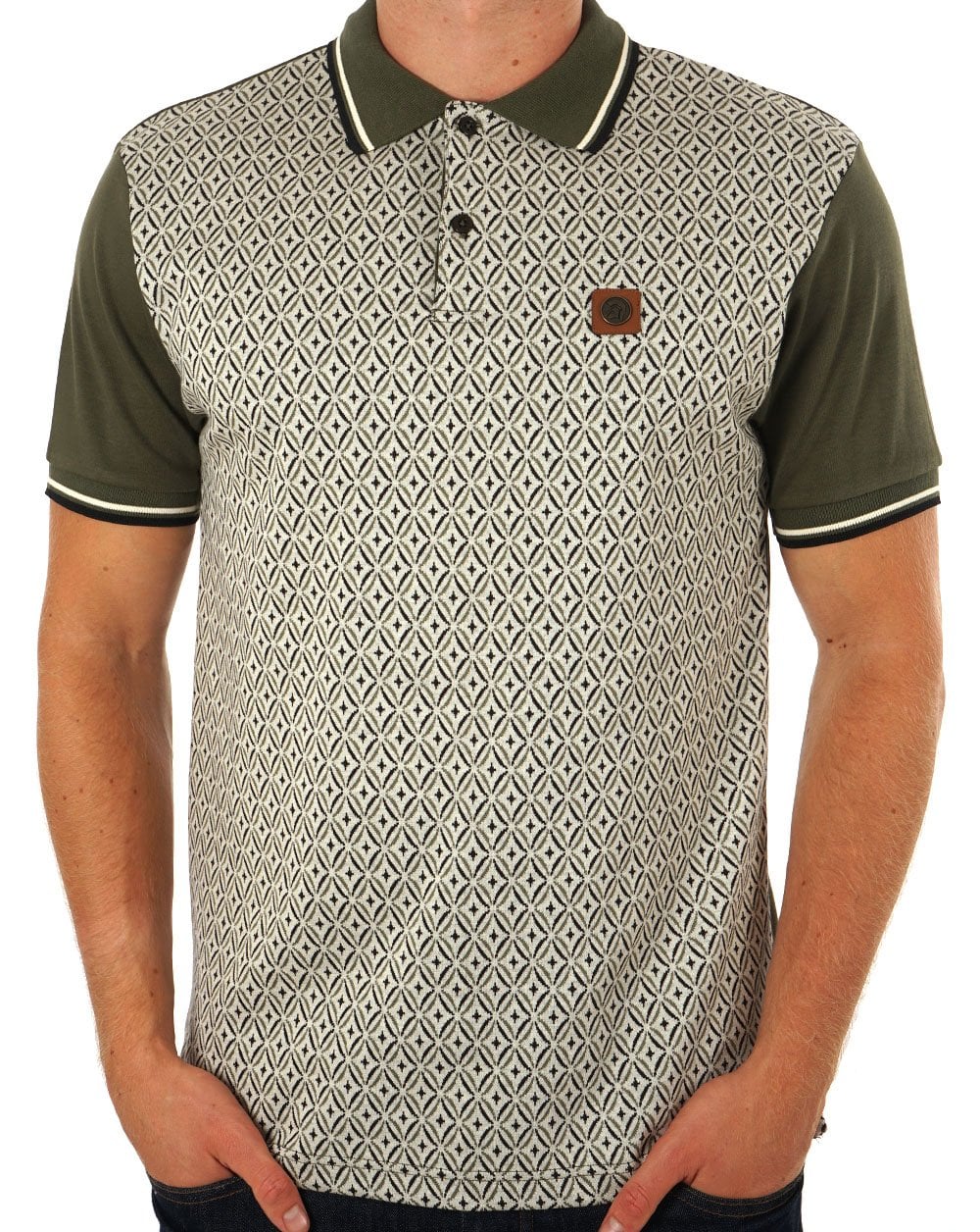 Trojan Geometric Panel Polo Army Green