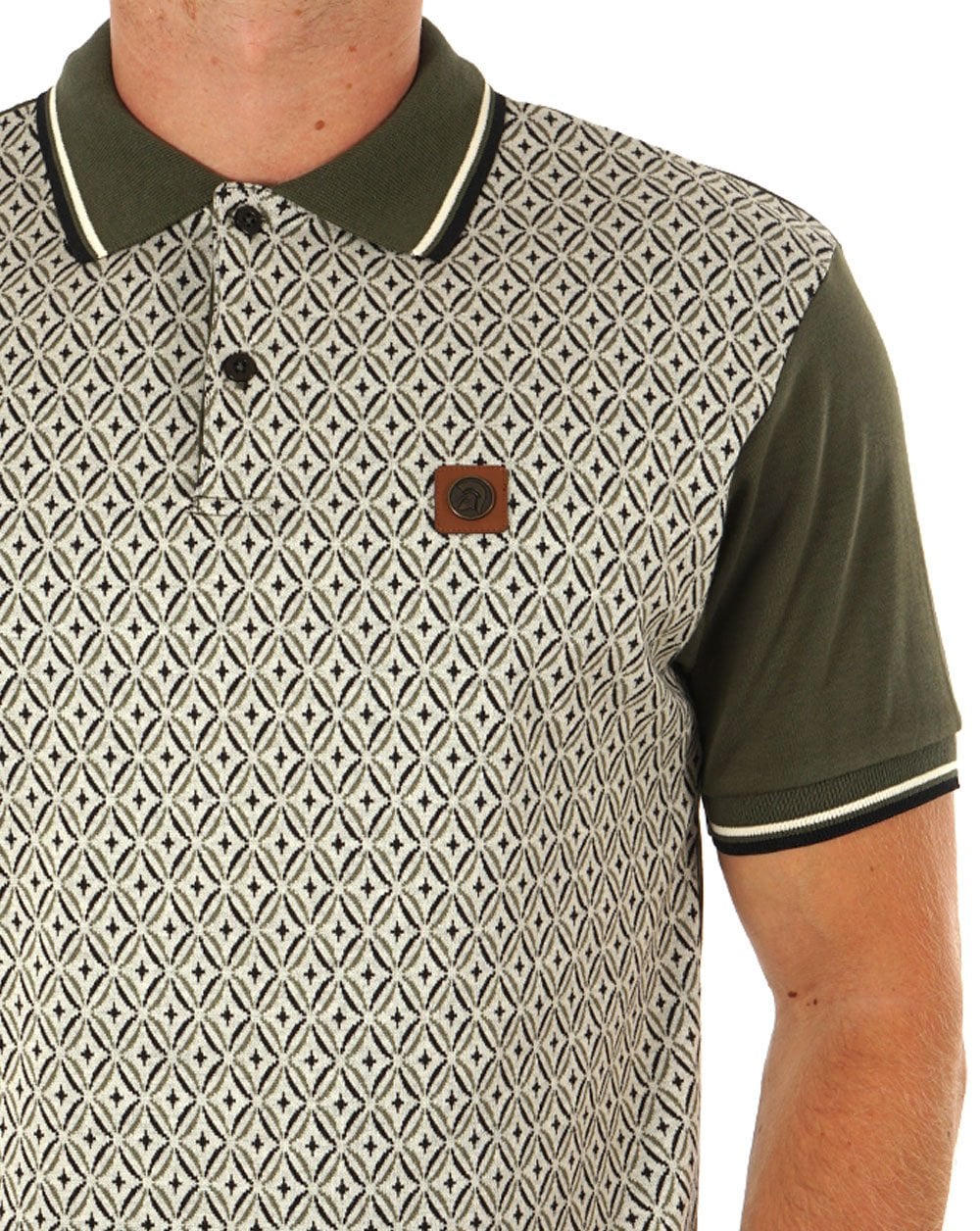 Trojan Geometric Panel Polo Army Green