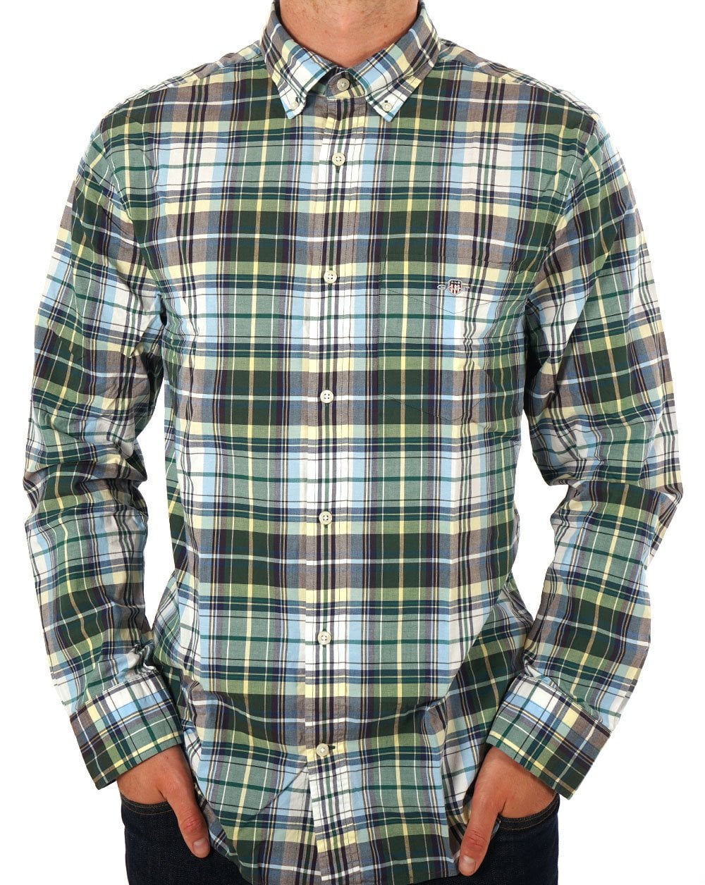 Gant Tartan Checked Poplin Shirt Deep Forest Green