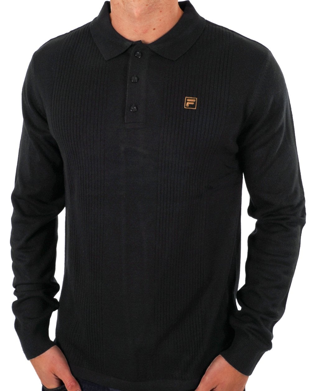 Fila Gold Textured LS Knit Polo Black