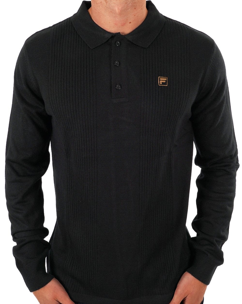 Fila Gold Textured LS Knit Polo Black
