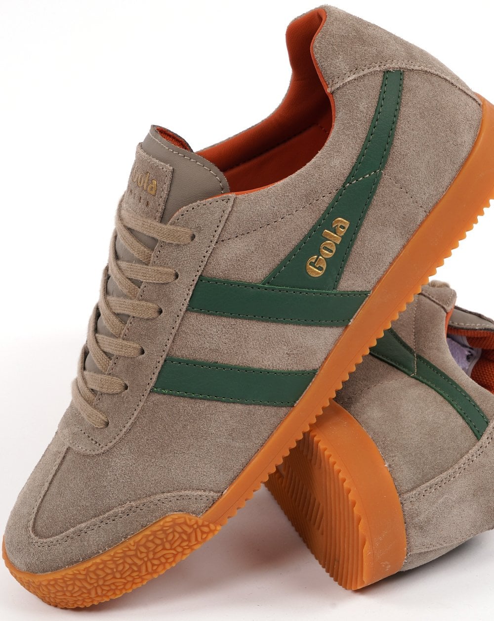 Gola Harrier Suede Trainer Rhino / Evergreen / Orange