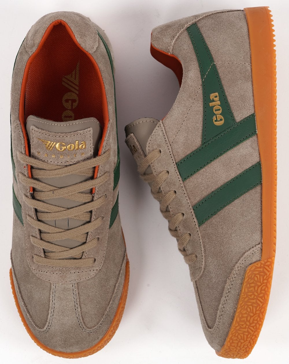 Gola Harrier Suede Trainer Rhino / Evergreen / Orange