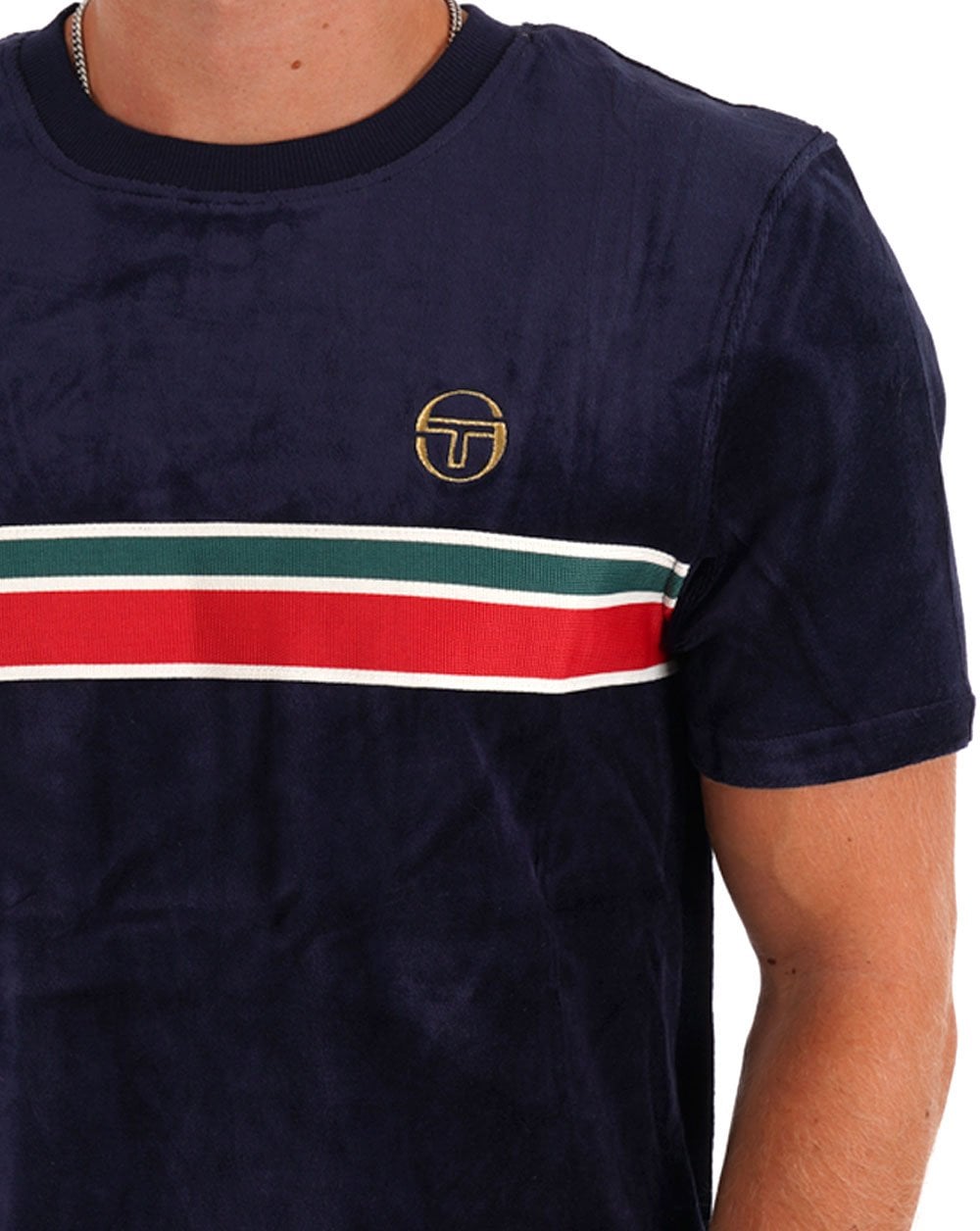 Sergio Tacchini Velour Chest Stripe T Shirt Navy