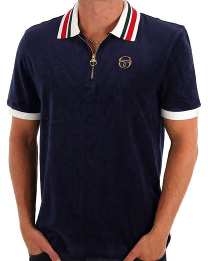 Sergio Tacchini Velour Tipped Zip Polo Navy