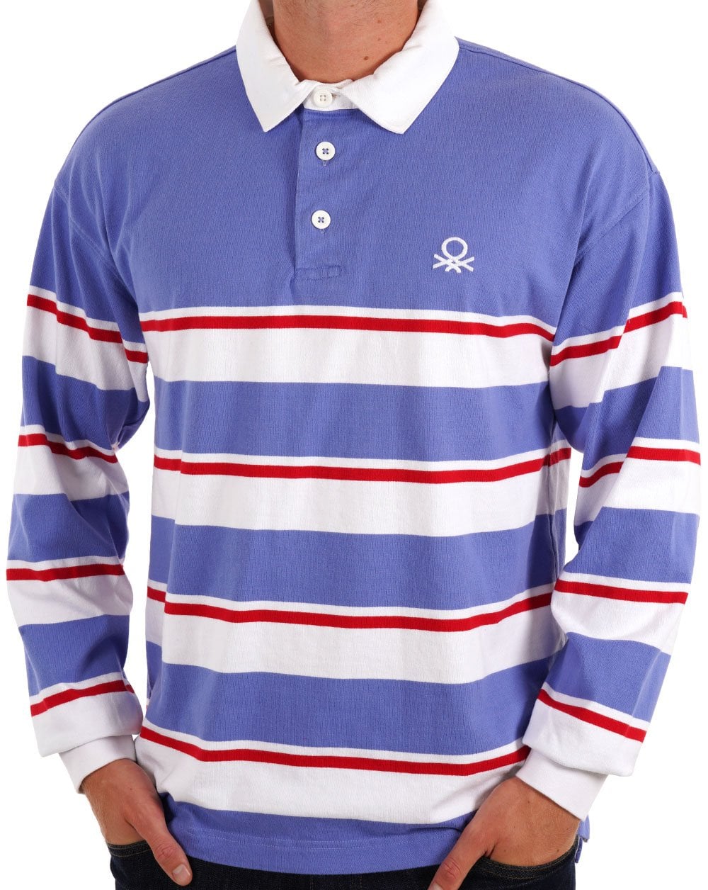 Benetton Striped Rugby Shirt Blue