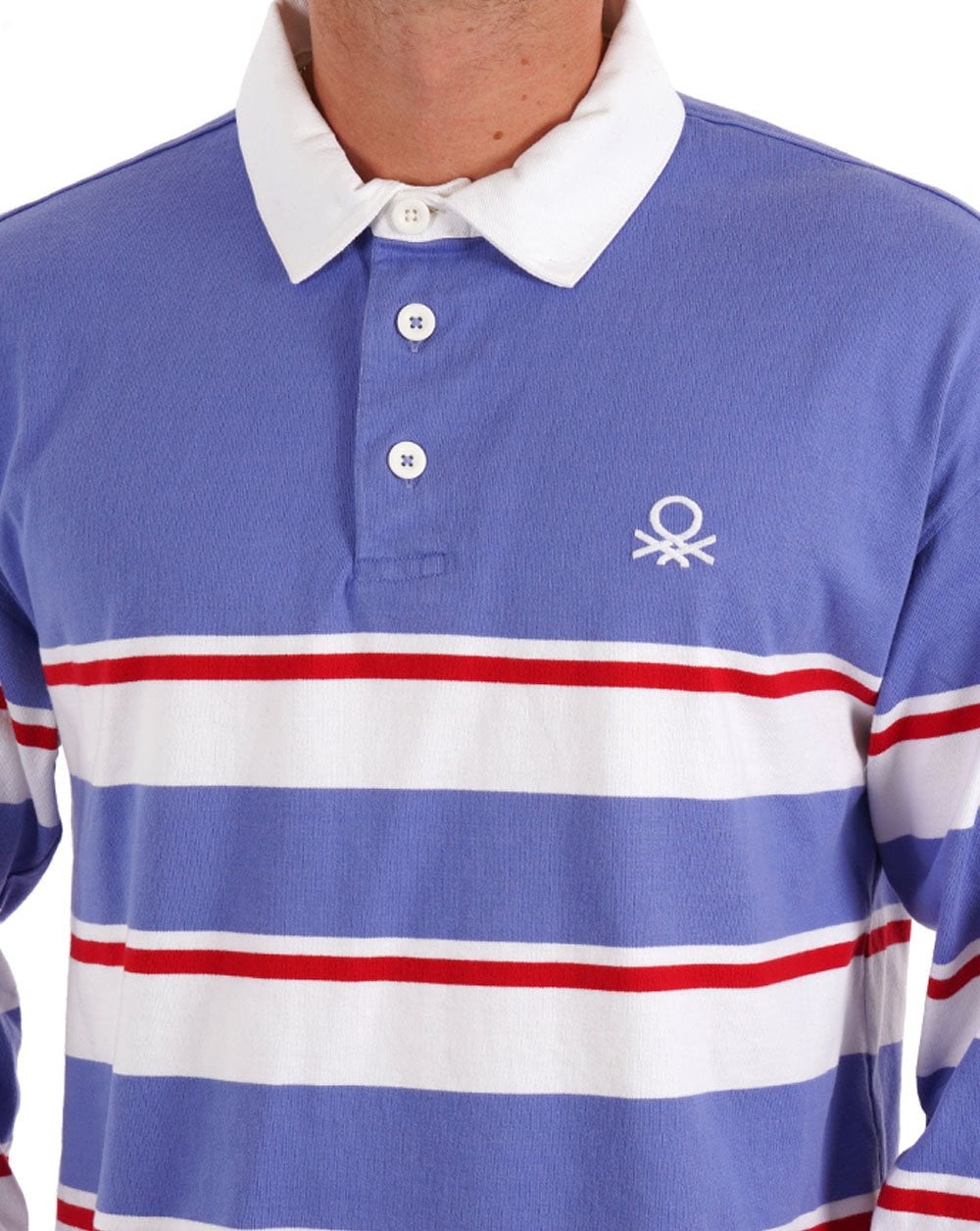 Benetton Striped Rugby Shirt Blue