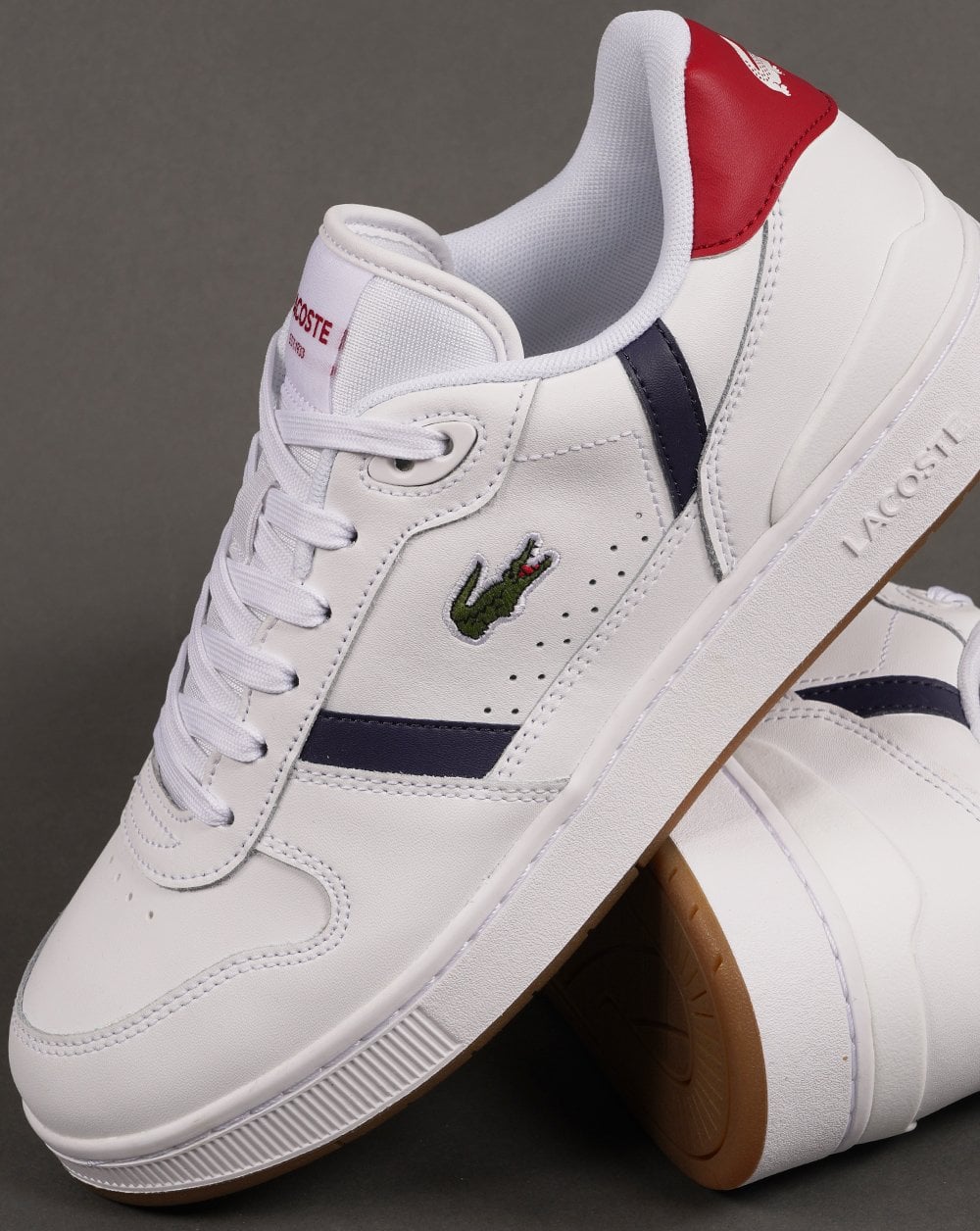 Lacoste T-clip Leather Trainers White/Navy/Red