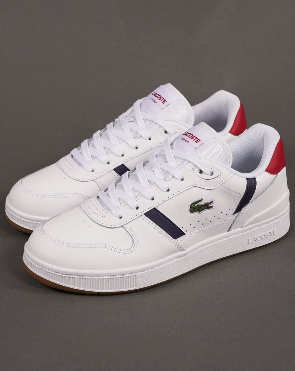 Lacoste T-clip Leather Trainers White/Navy/Red