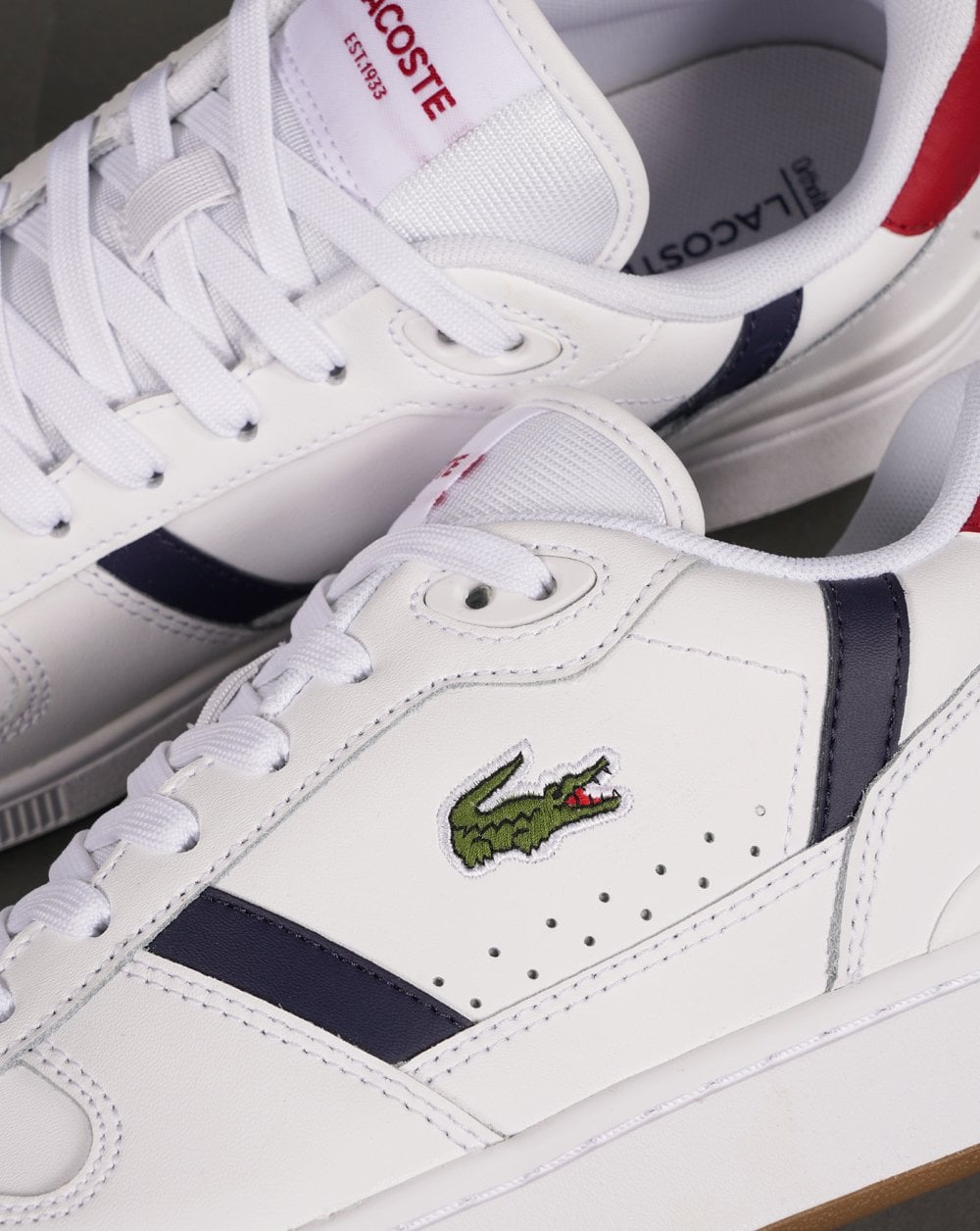 Lacoste T-clip Leather Trainers White/Navy/Red