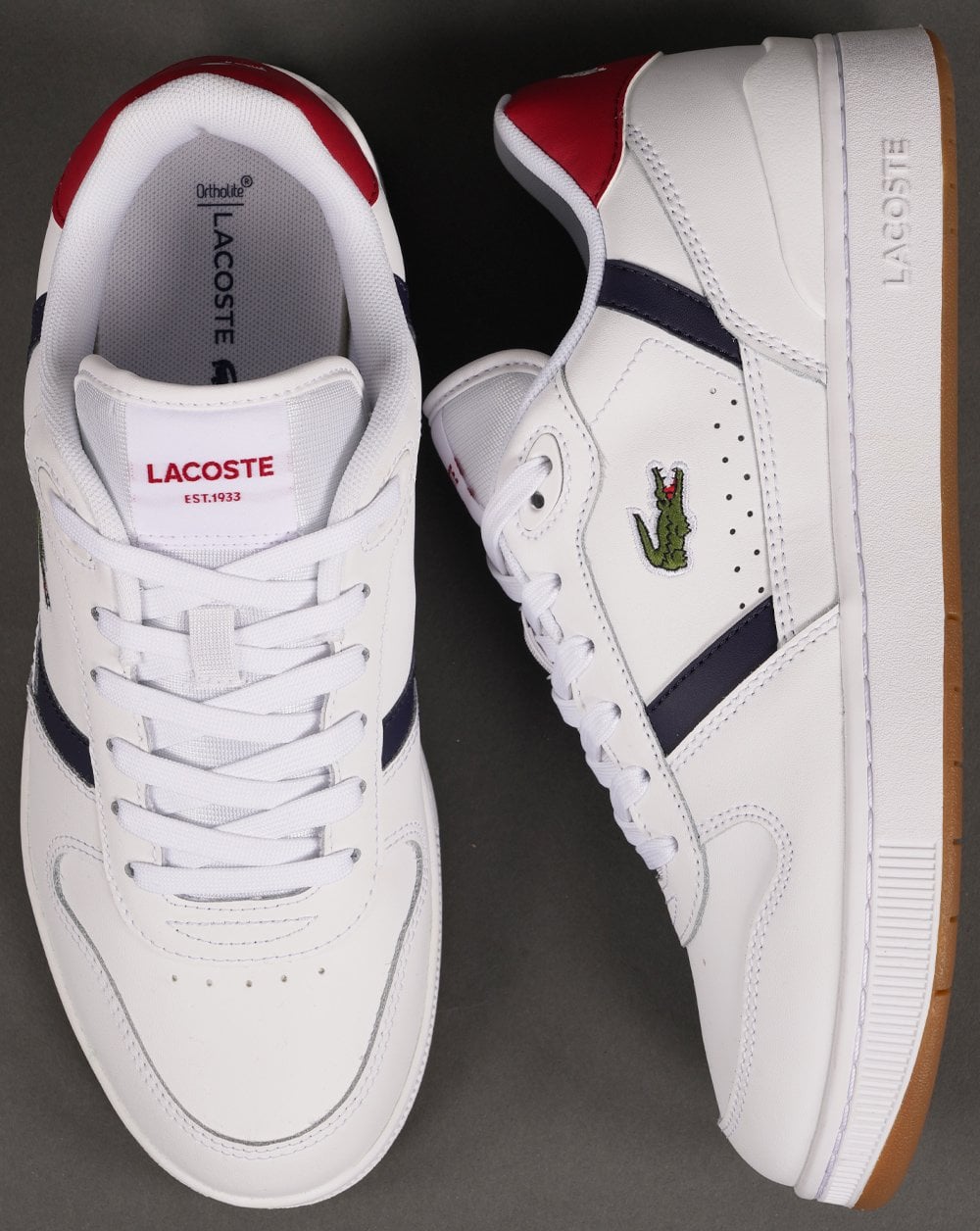 Lacoste T-clip Leather Trainers White/Navy/Red
