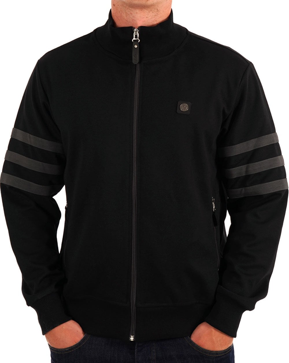Trojan Stripe Sleeve Track Top Black