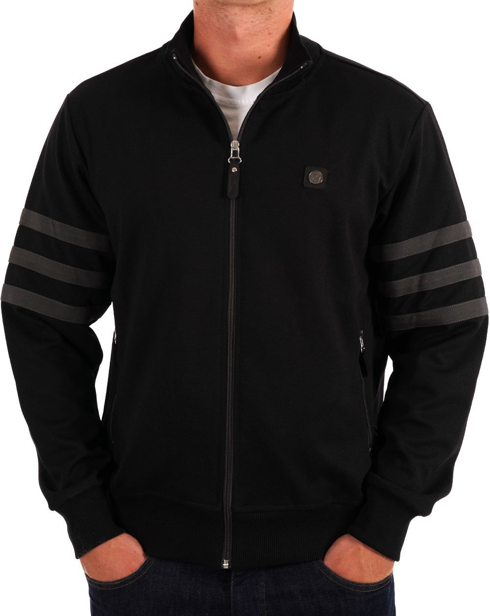 Trojan Stripe Sleeve Track Top Black