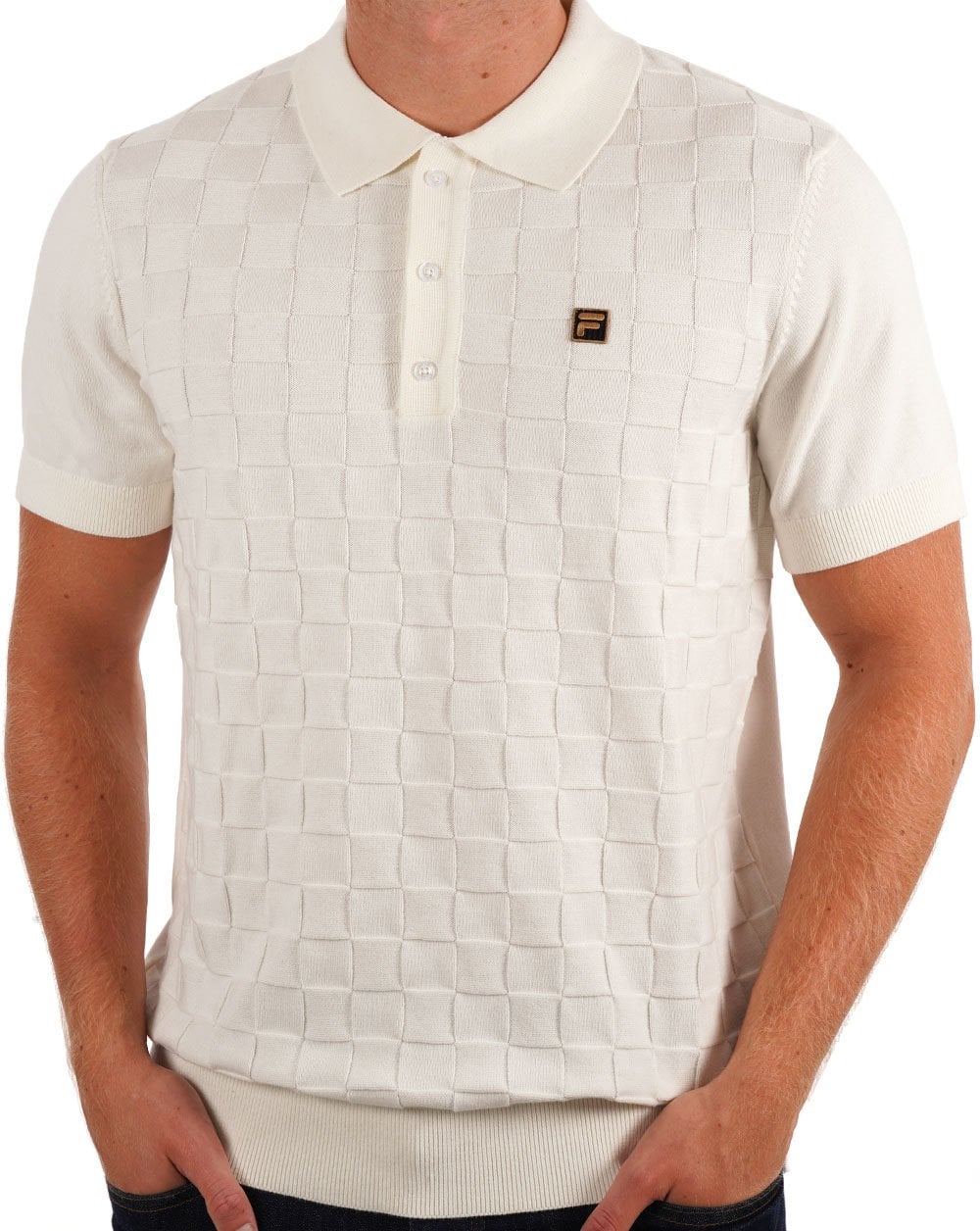 Fila Gold Square Knit Polo Off White