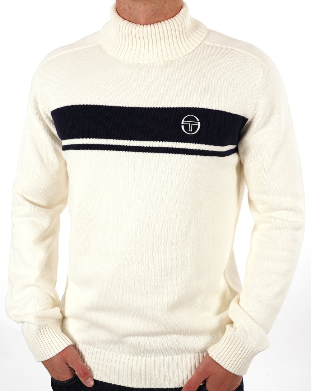 Sergio Tacchini Masters Roll Neck Knit Ecru Navy