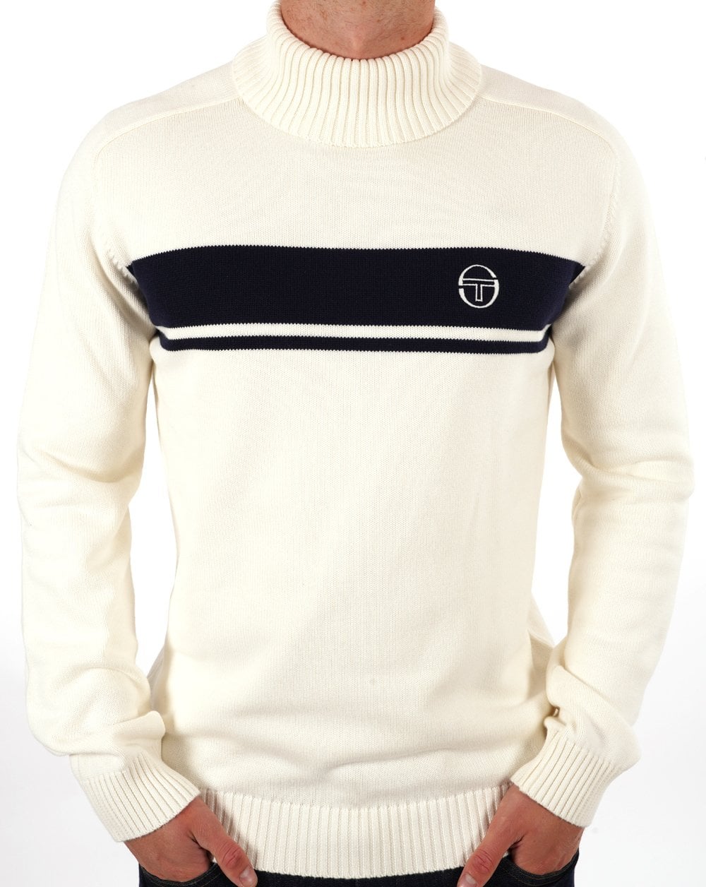 Sergio Tacchini Masters Roll Neck Knit Ecru Navy