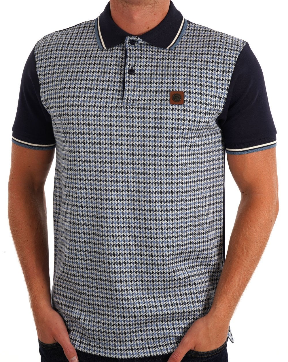 Trojan Houndstooth Panel Polo Navy