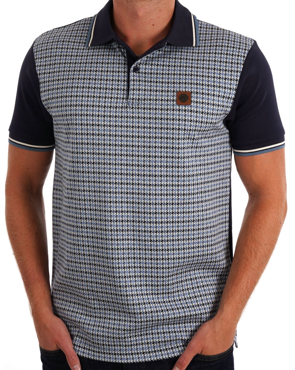 Trojan Houndstooth Panel Polo Navy