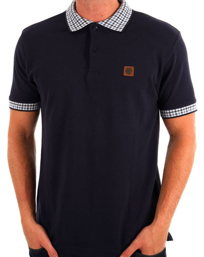 Trojan Mini Gingham Trim Polo Navy