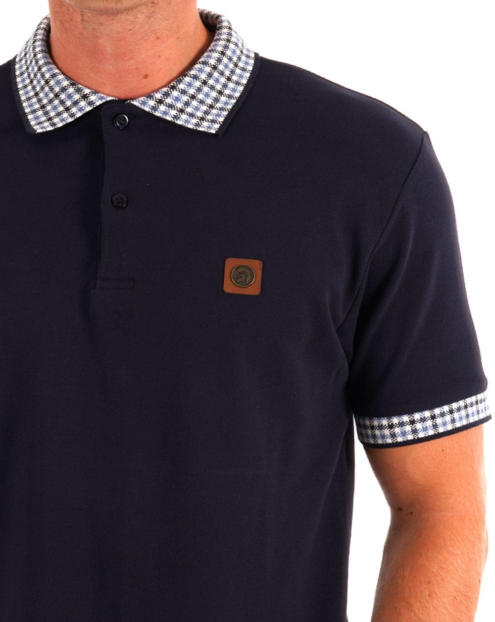 Trojan Mini Gingham Trim Polo Navy