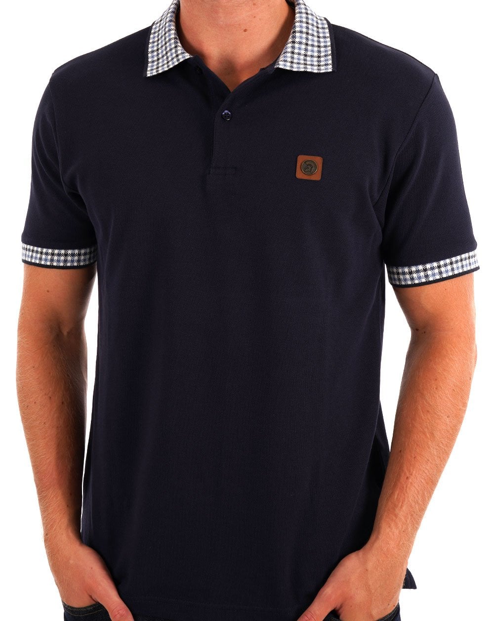 Trojan Mini Gingham Trim Polo Navy