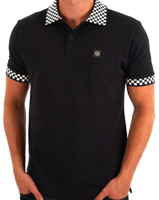 Trojan Chequerboard Trim Pique Polo Black