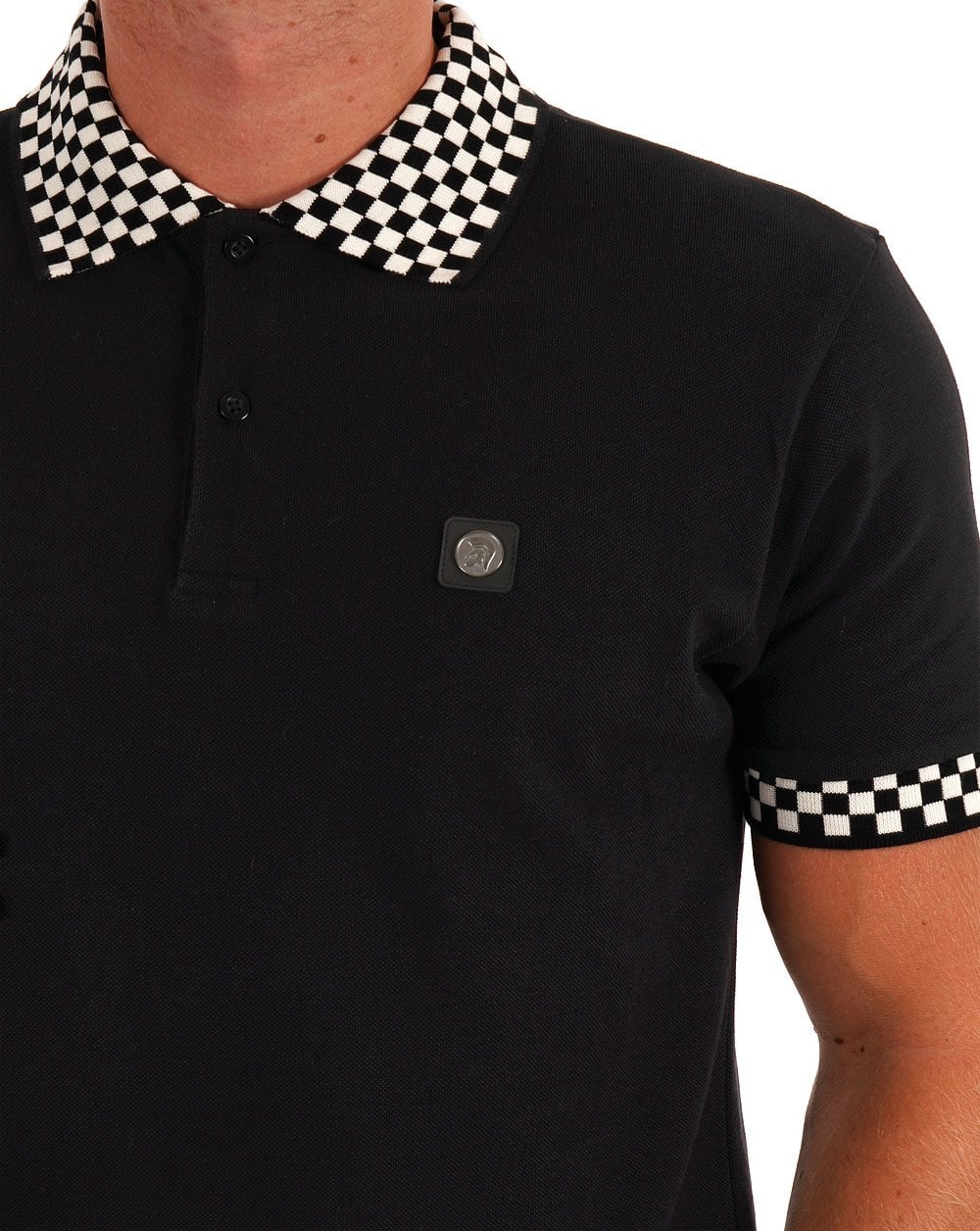 Trojan Chequerboard Trim Pique Polo Black