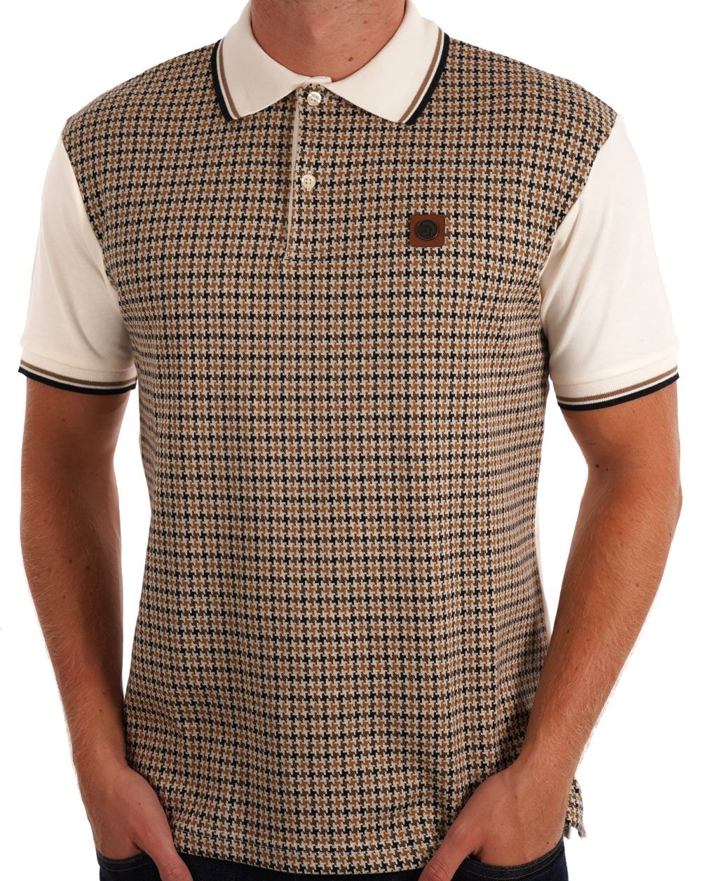 Trojan Houndstooth Panel Polo Ecru