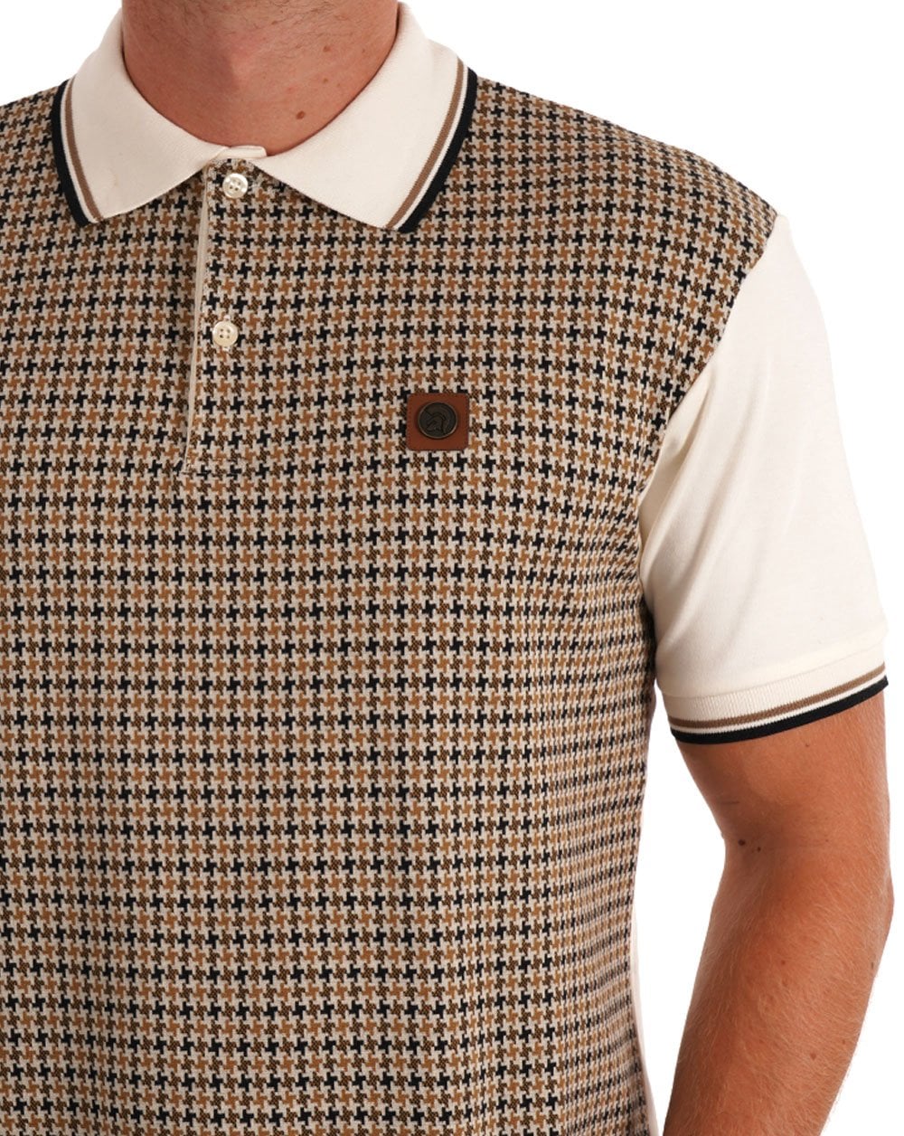 Trojan Houndstooth Panel Polo Ecru