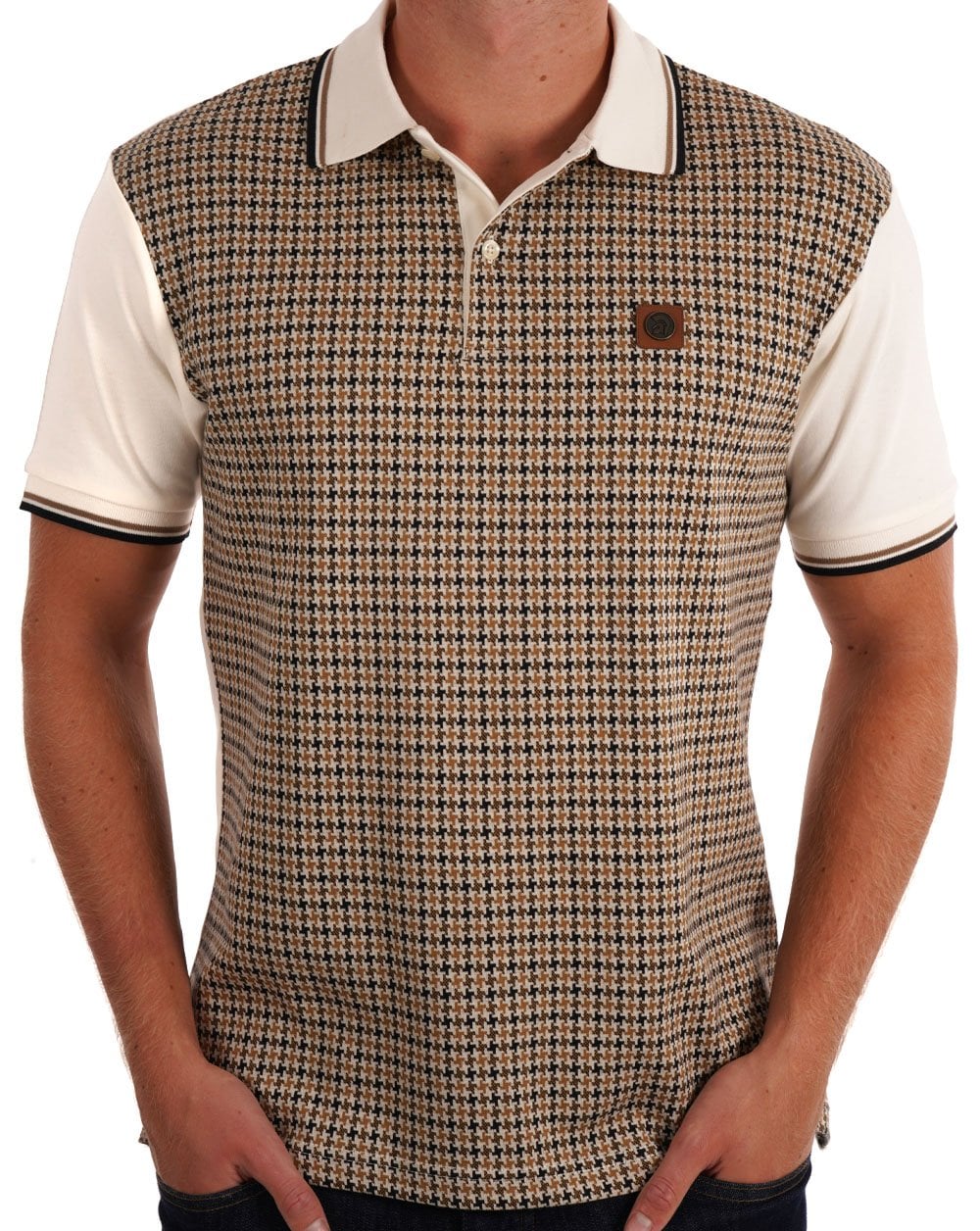 Trojan Houndstooth Panel Polo Ecru