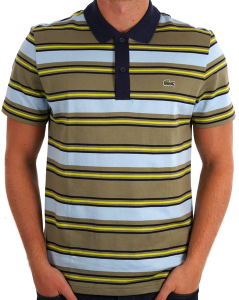 Lacoste Striped Polo Shirt Khaki Green / Blue