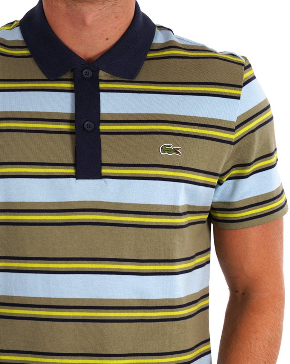Lacoste Striped Polo Shirt Khaki Green / Blue