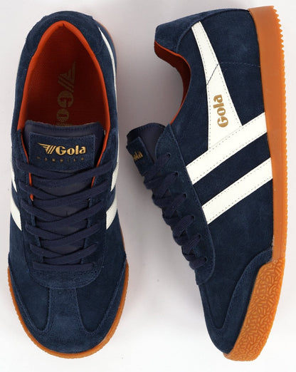 Gola Harrier Suede Trainer Navy / Off White / Orange
