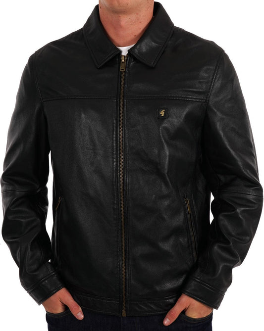 Gabicci Vintage Collared Leather Jacket Black