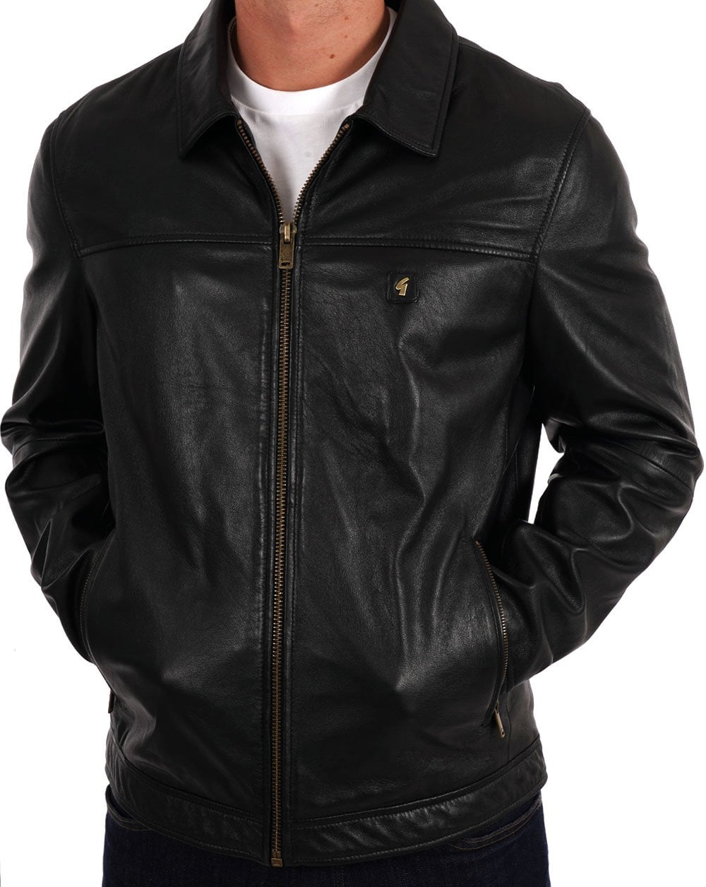 Gabicci Vintage Collared Leather Jacket Black