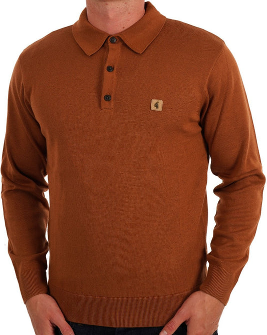 Gabicci Vintage Francesco LS Knitted Polo Walnut