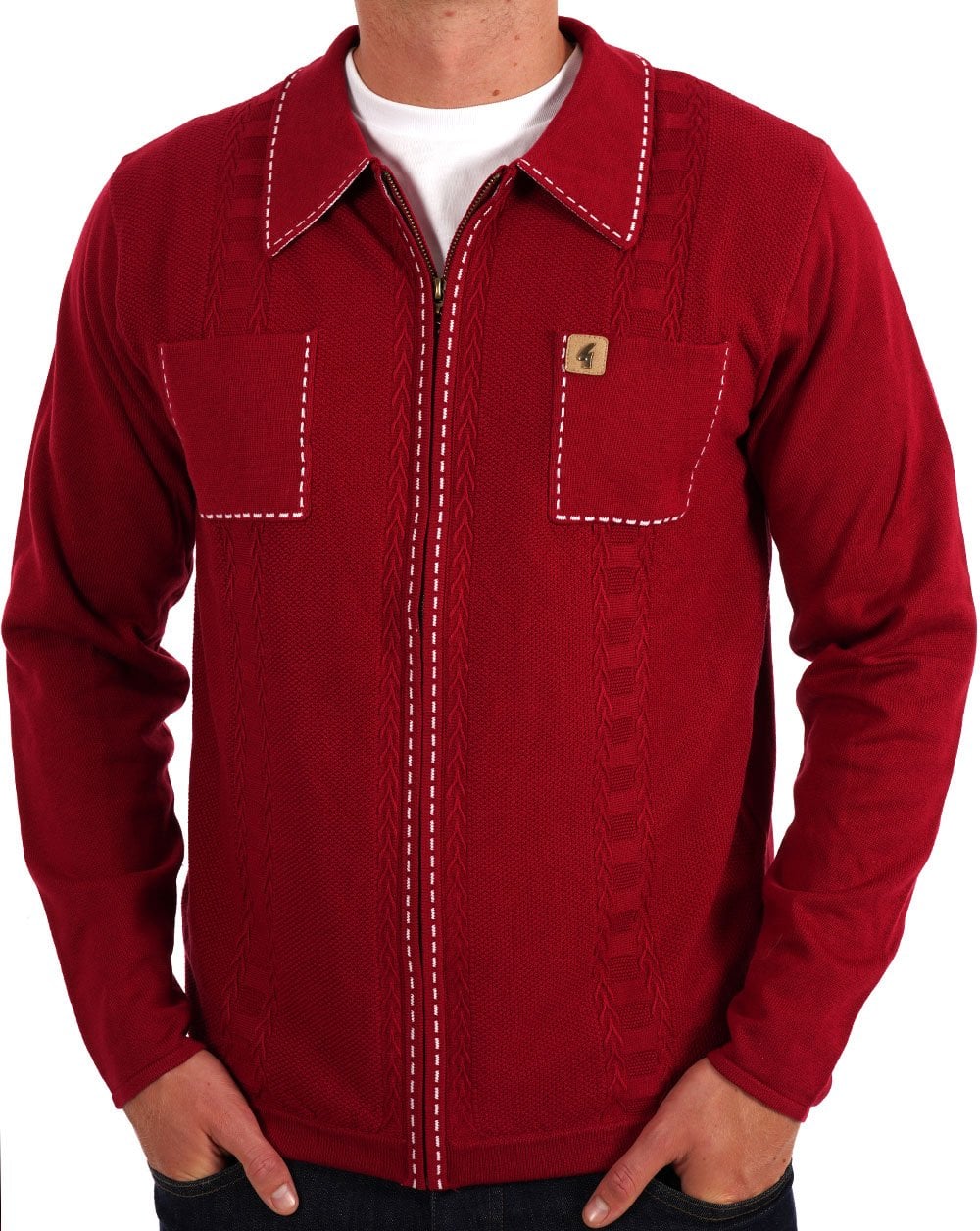 Gabicci Vintage Serge Knit Zip Up Cherry