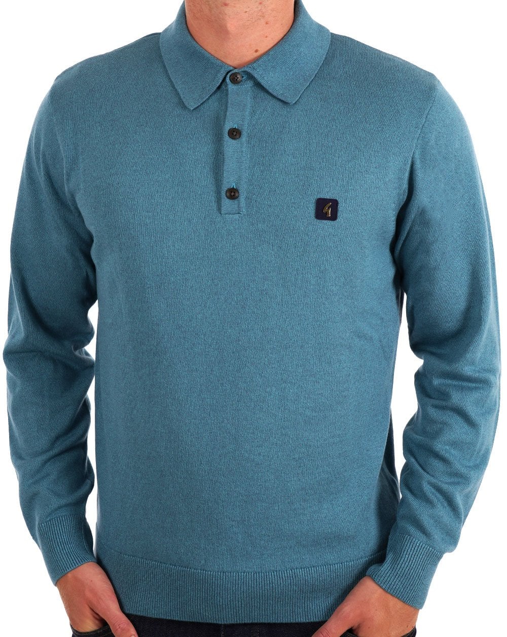 Gabicci Vintage Francesco LS Knitted Polo Teal