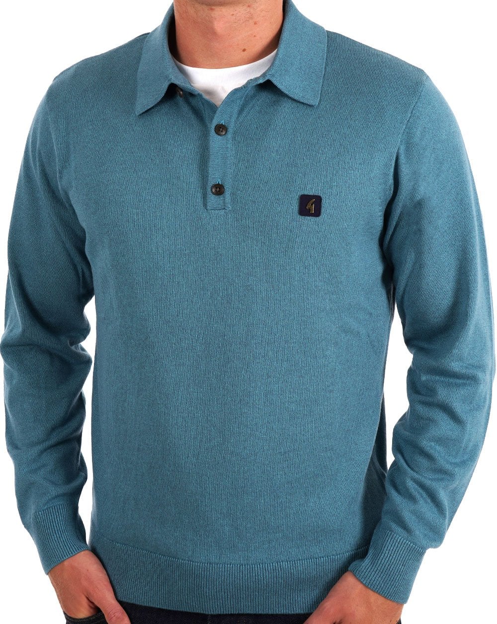 Gabicci Vintage Francesco LS Knitted Polo Teal