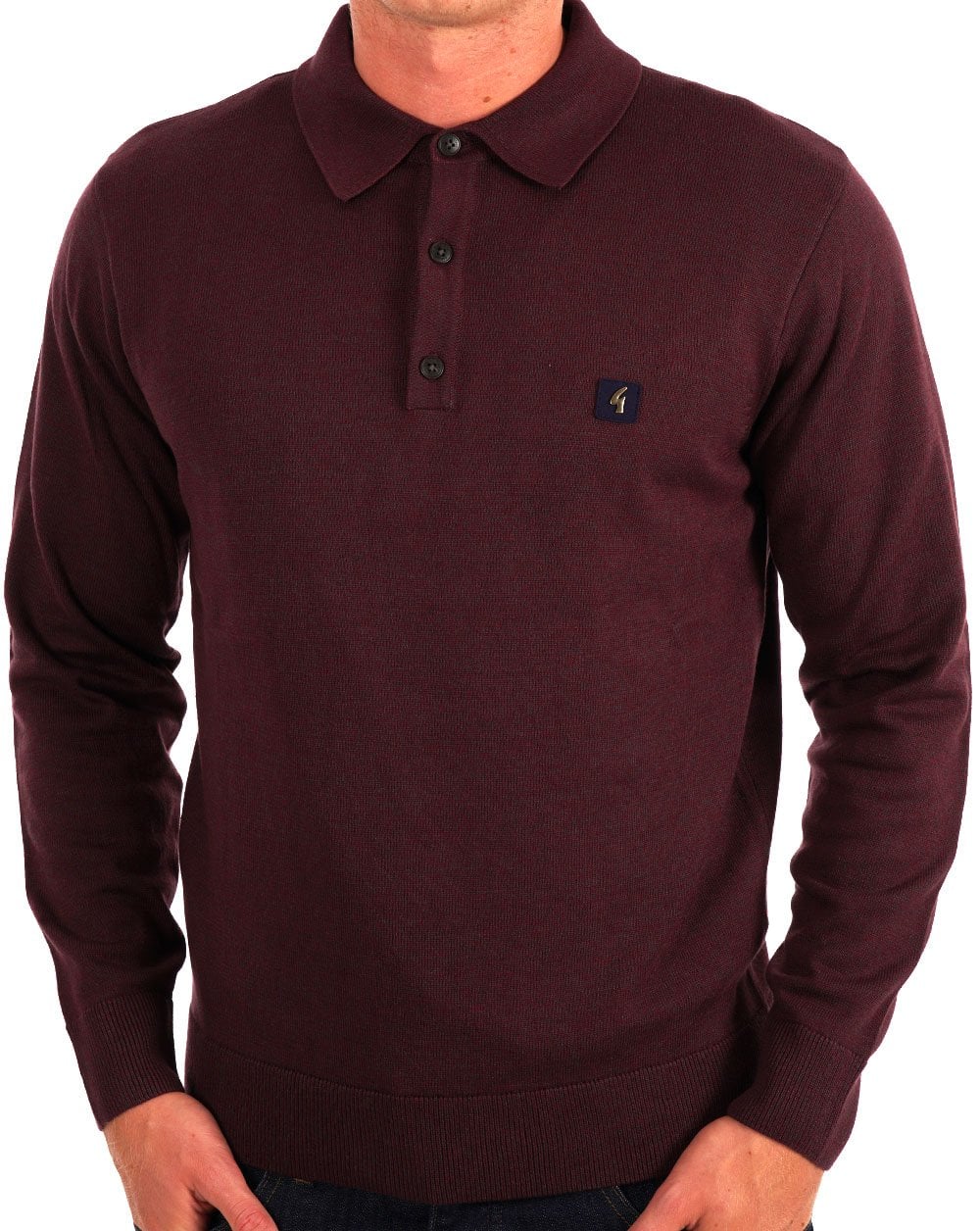 Gabicci Vintage Francesco LS Knitted Polo Berry