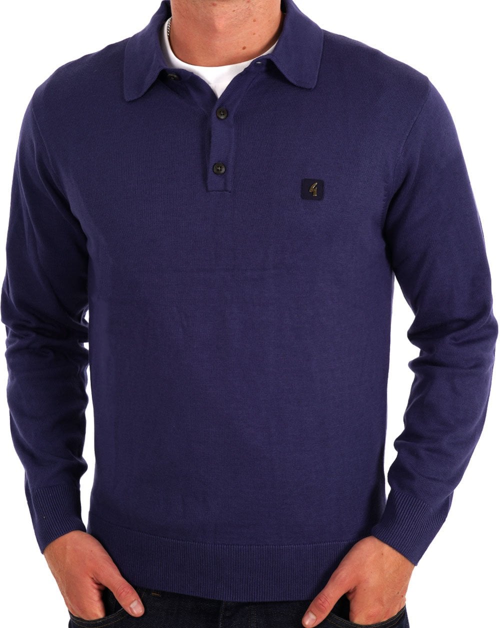 Gabicci Vintage Francesco LS Knitted Polo Storm Blue
