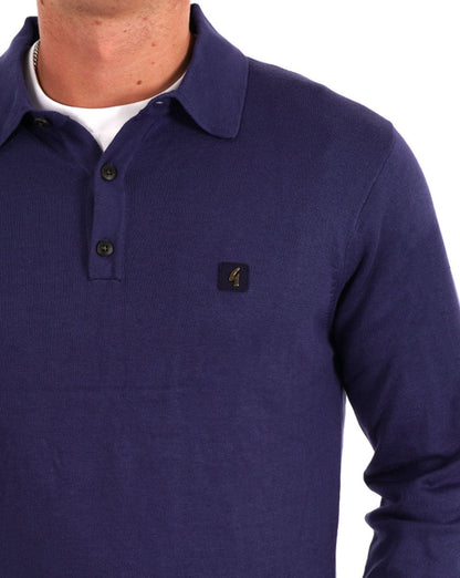 Gabicci Vintage Francesco LS Knitted Polo Storm Blue