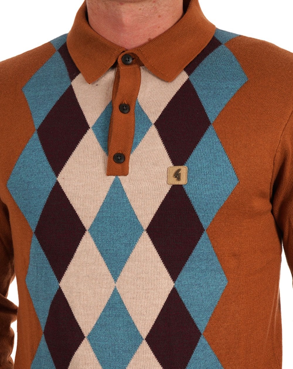 Gabicci Vintage Pablo Diamond Knit LS Polo Walnut