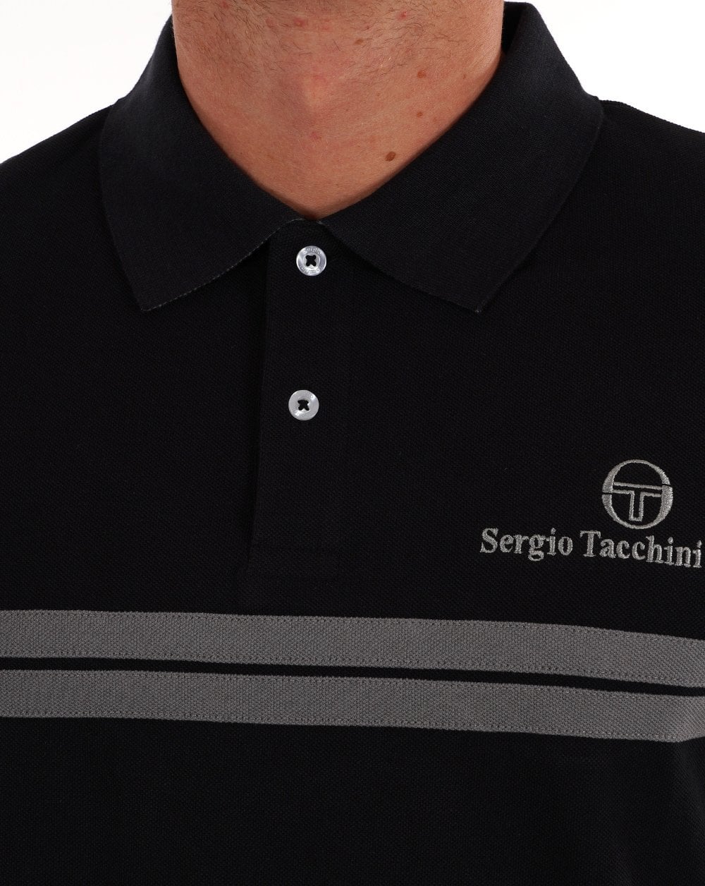 Sergio Tacchini Twin Stripe Polo Shirt Black Grey