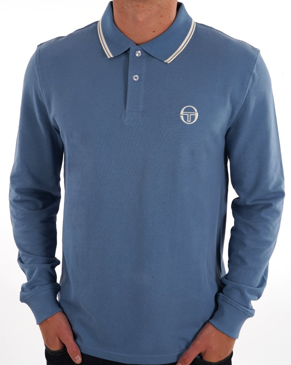 Sergio Tacchini Tipped LS Polo Shirt Steel Blue