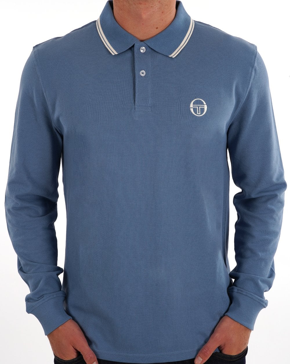 Sergio Tacchini Tipped LS Polo Shirt Steel Blue